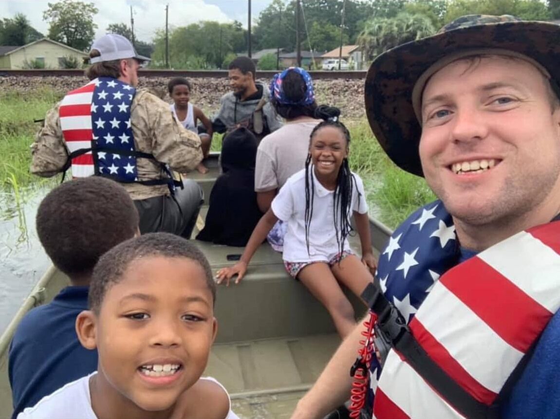 Hurricane rescue boat operation led by Ryan Nichols and Rescue the Universe