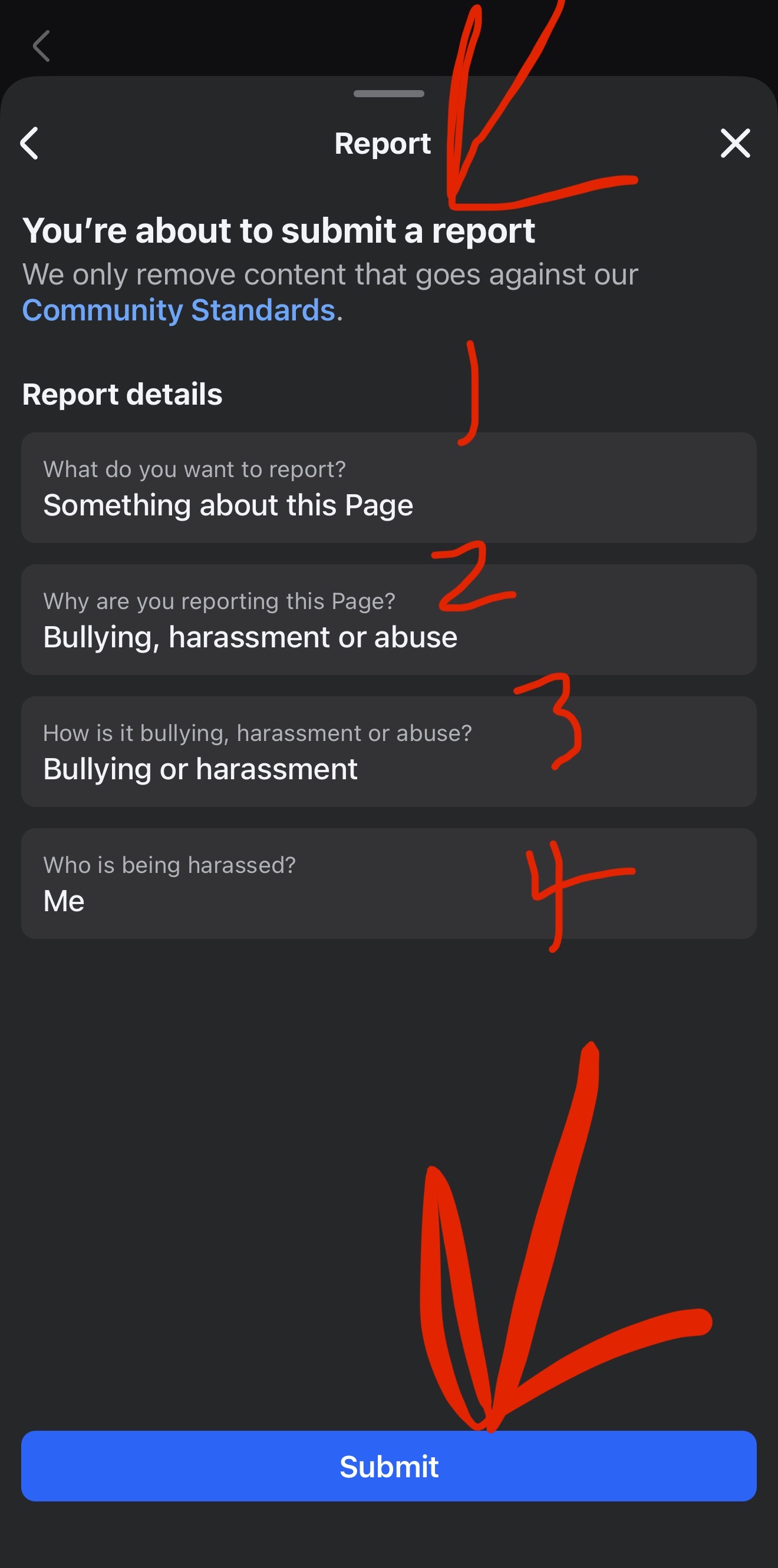 Four taps, then Submit