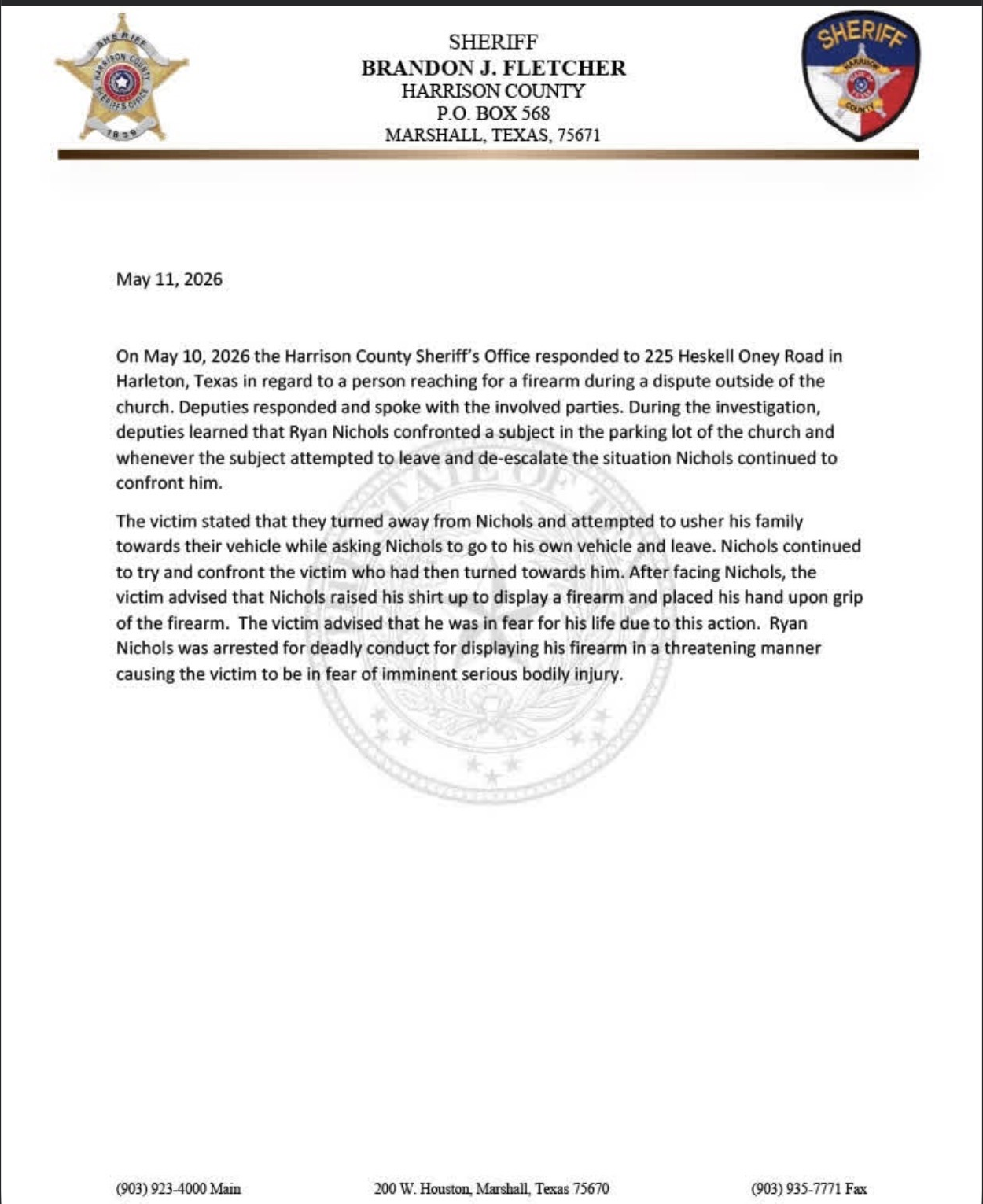 EX-001 - HCSO public allegation wording