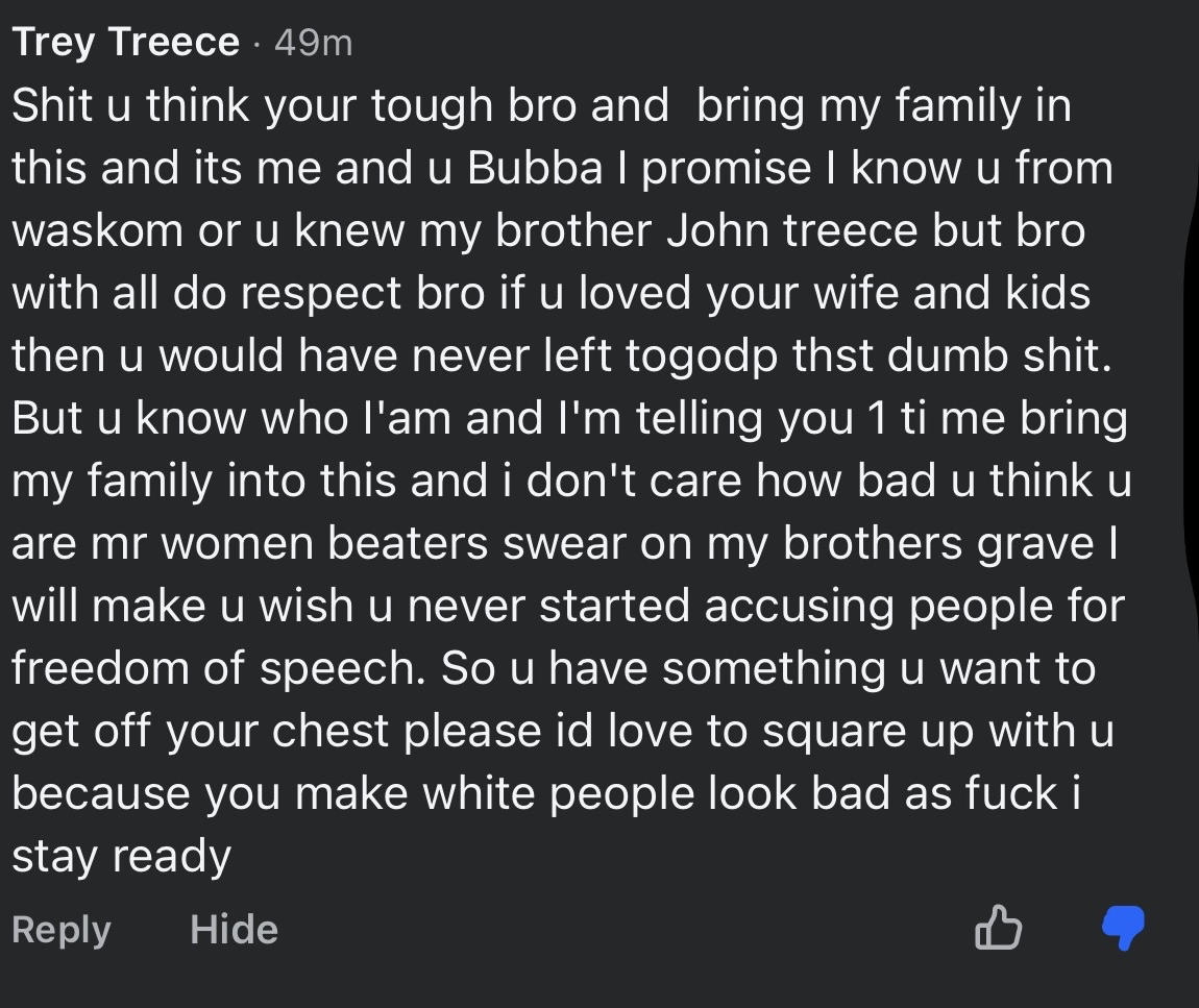 EX-008 - Trey Treece public family comment